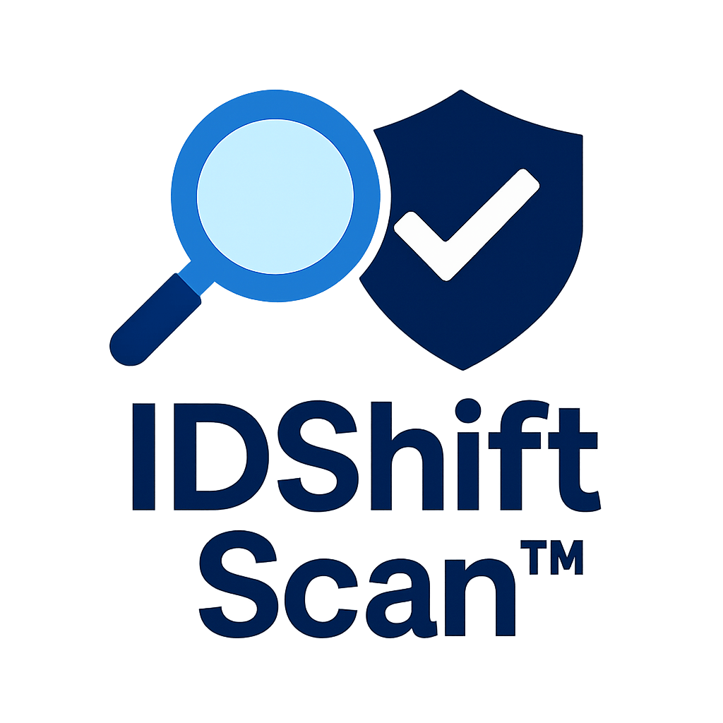 IDShift Scan – magnifying glass and shield with checkmark representing identity risk assessment